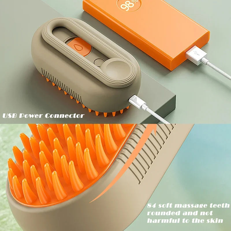 3-in-1 Electric Pet Steam Brush with Spray, Massage, and Grooming Comb for Cats and Dogs – Retractable Handle for Hair Removal and Beauty Ca
