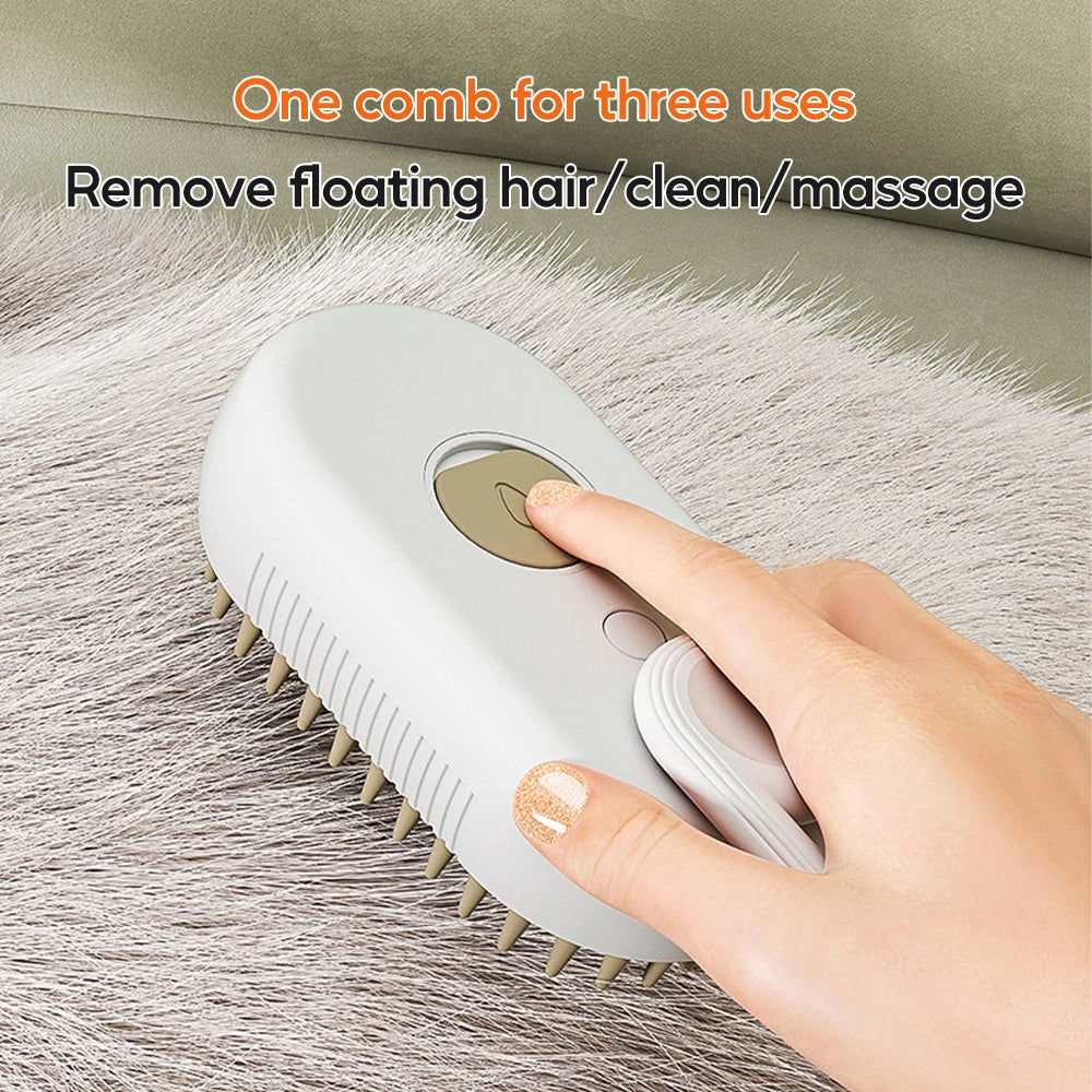 3-in-1 Electric Pet Steam Brush with Spray, Massage, and Grooming Comb for Cats and Dogs – Retractable Handle for Hair Removal and Beauty Ca