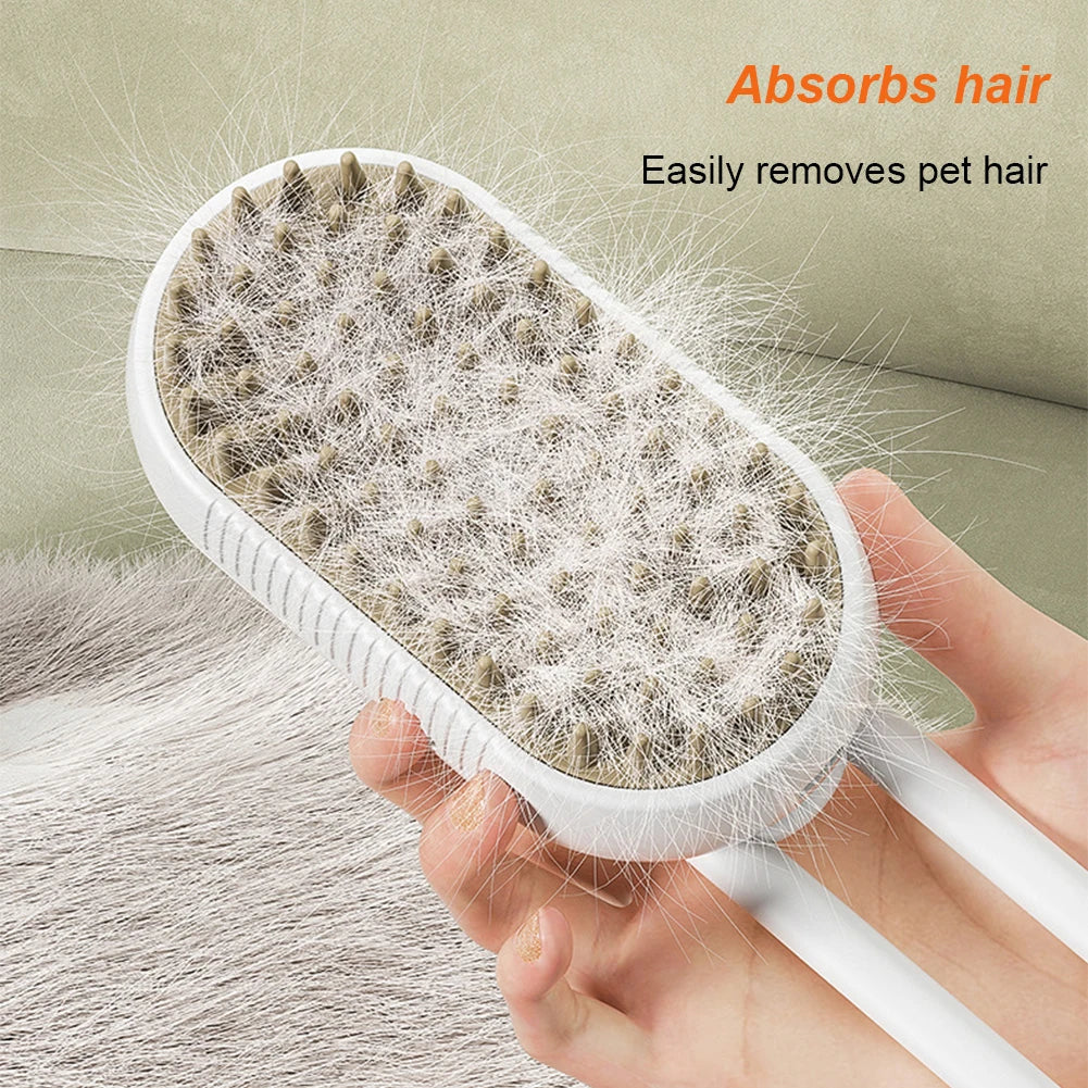 3-in-1 Electric Pet Steam Brush with Spray, Massage, and Grooming Comb for Cats and Dogs – Retractable Handle for Hair Removal and Beauty Ca