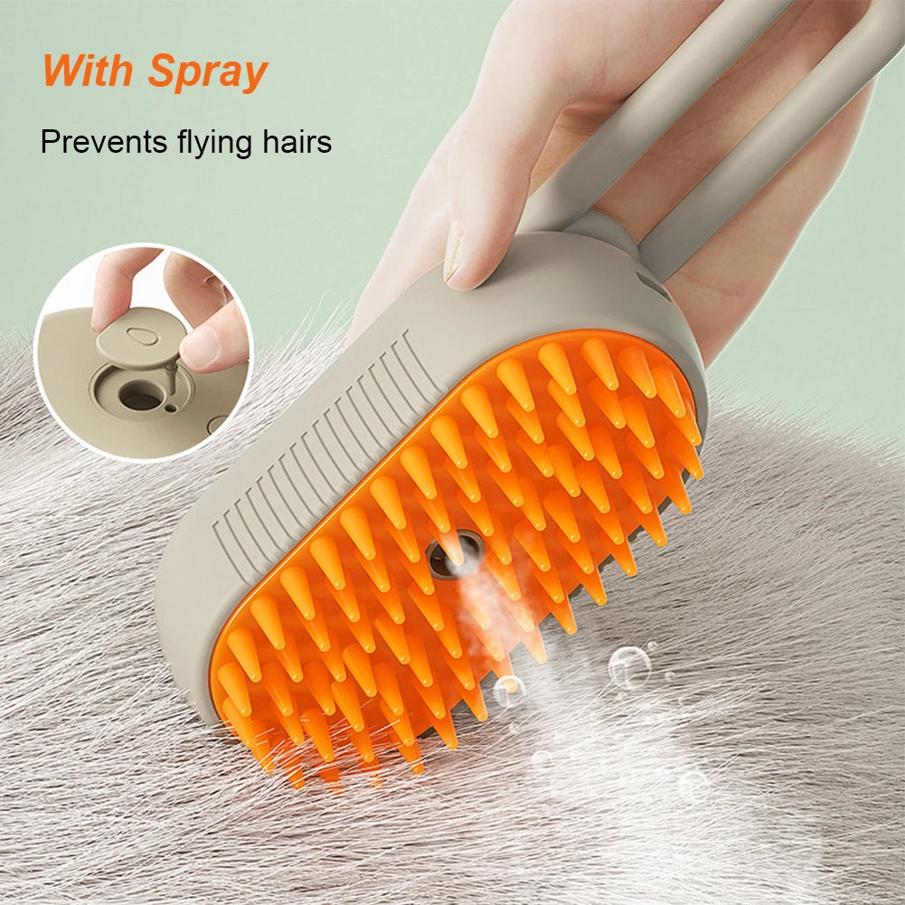 3-in-1 Electric Pet Steam Brush with Spray, Massage, and Grooming Comb for Cats and Dogs – Retractable Handle for Hair Removal and Beauty Ca