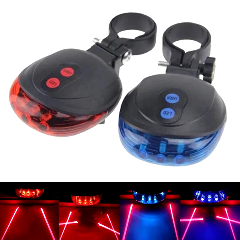 Bicycle LED Taillight with Dual Lasers – 5 LEDs, Waterproof Cycling Safety Warning Light for MTB and Road Bikes