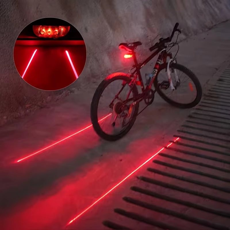 Bicycle LED Taillight with Dual Lasers – 5 LEDs, Waterproof Cycling Safety Warning Light for MTB and Road Bikes