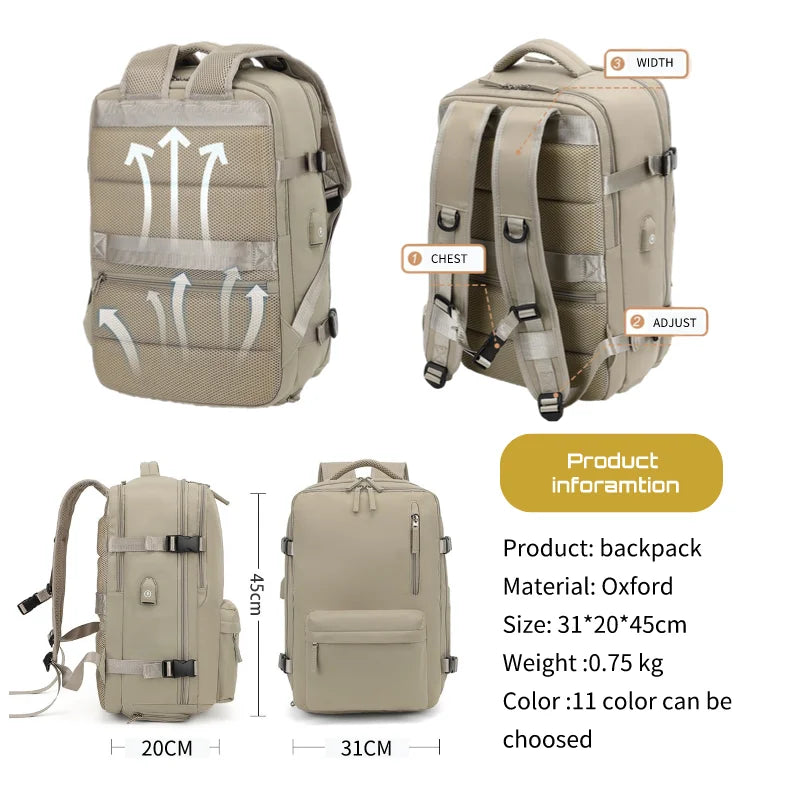 Travel Backpack – Large Capacity, Multi-Functional, Lightweight, Waterproof Luggage with Notebook Compartment